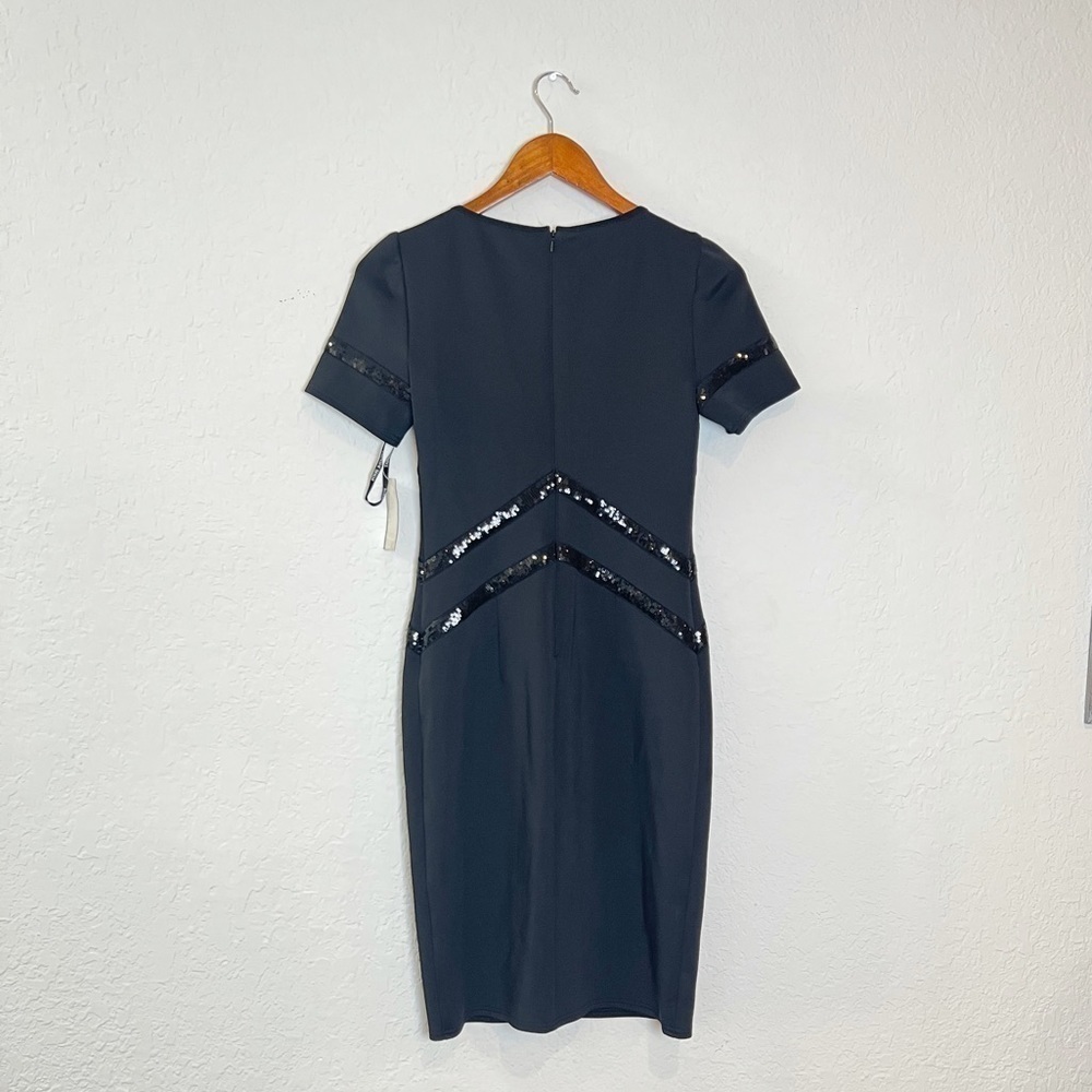 TADASHI SHOJI Black Stretch Short Sleeve Sheath Dress - Picture 3 of 9